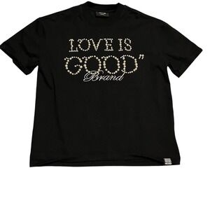 GOODBRAND "LOVE IS GOOD" 24SS Tee Mens Black Pearl Studded T-Shirt Size Large